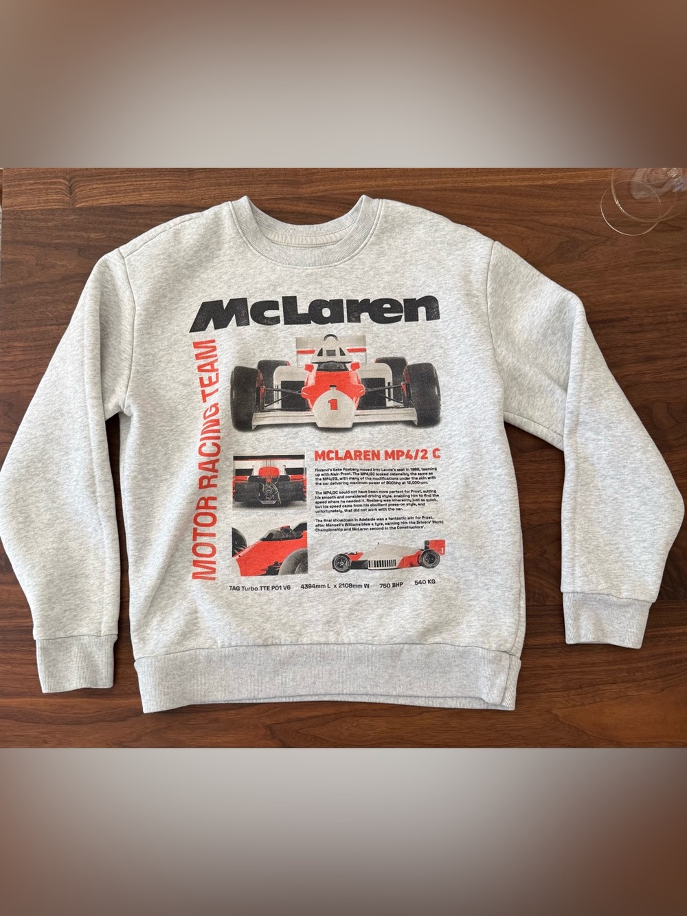 McLaren Graphic Sweatshirt in Heather Gray with Red & Black Racing Print